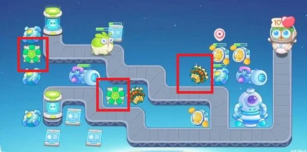 保卫萝卜4太空穿越第1关无道具金萝卜全清攻略