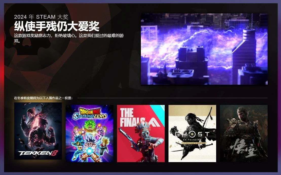 2024年Steam大奖入围名单公布 ，黑神话悟空入围三项